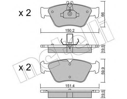 Комплект гальмівних колодок, дискове гальмо METELLI 22-0219-0