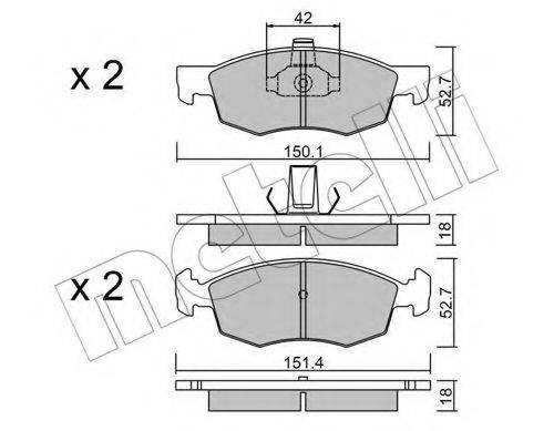 Комплект гальмівних колодок, дискове гальмо METELLI 22-0274-2