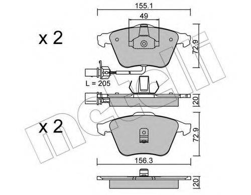 Комплект гальмівних колодок, дискове гальмо METELLI 22-0549-0