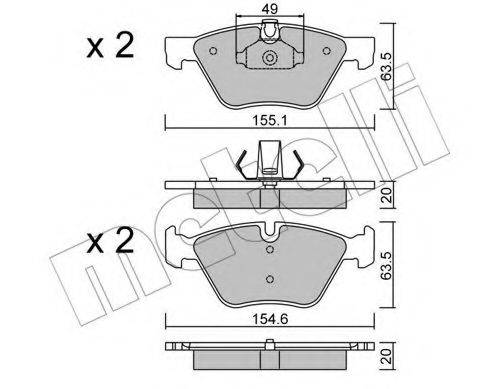 Комплект гальмівних колодок, дискове гальмо METELLI 22-0557-0