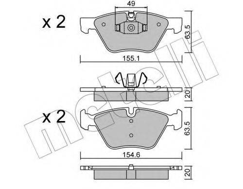 Комплект гальмівних колодок, дискове гальмо METELLI 22-0557-5