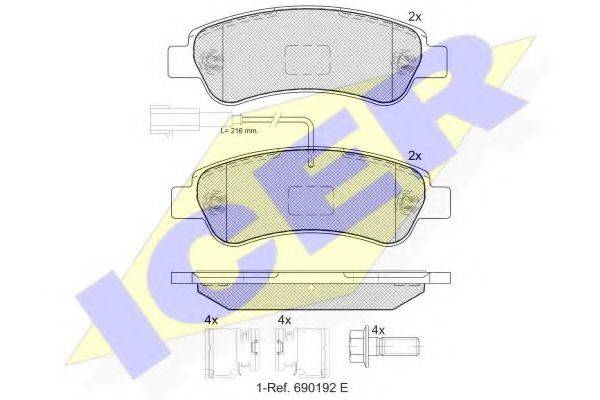 Комплект гальмівних колодок, дискове гальмо ICER 141804-203