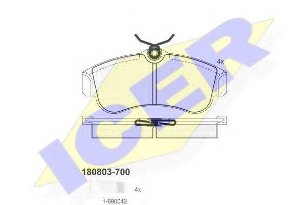 Комплект гальмівних колодок, дискове гальмо ICER 180803-700