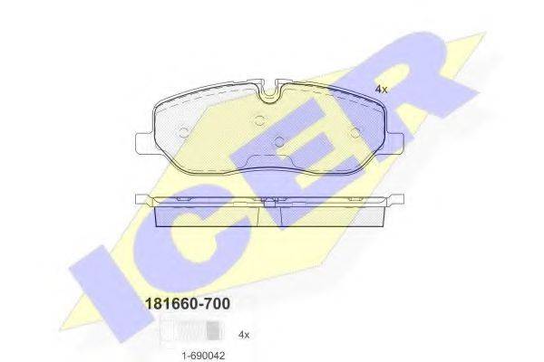 Комплект гальмівних колодок, дискове гальмо ICER 181660-700