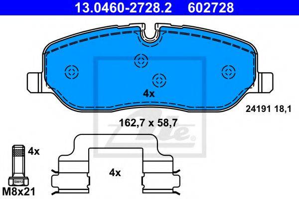 Комплект гальмівних колодок, дискове гальмо ATE 13.0460-2728.2