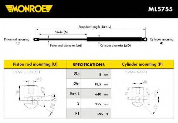 Газова пружина, кришка багажника MONROE ML5755