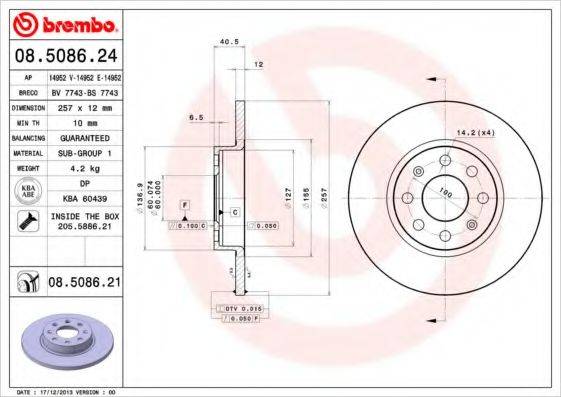 гальмівний диск BREMBO 08.5086.21