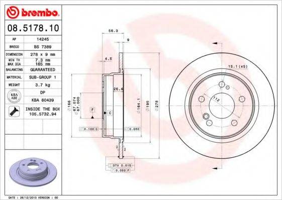 гальмівний диск BREMBO 08.5178.10