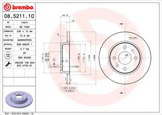 Тормозной диск BREMBO 08.5211.10