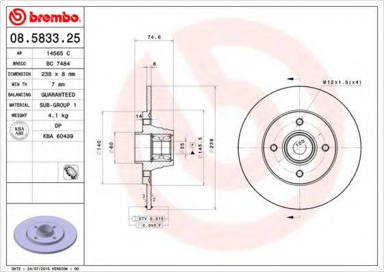 гальмівний диск BREMBO 08.5833.25