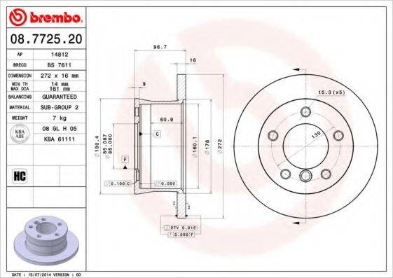 Тормозной диск BREMBO 08.7725.20