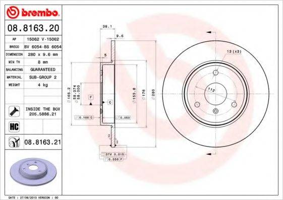 гальмівний диск BREMBO 08.8163.21