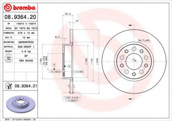 гальмівний диск BREMBO 08.9364.21