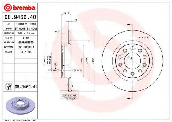 гальмівний диск BREMBO 08.9460.41