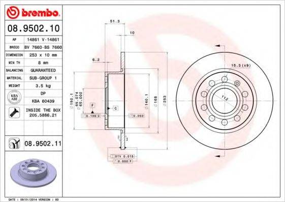 гальмівний диск BREMBO 08.9502.11