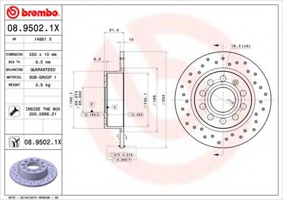 гальмівний диск BREMBO 08.9502.1X