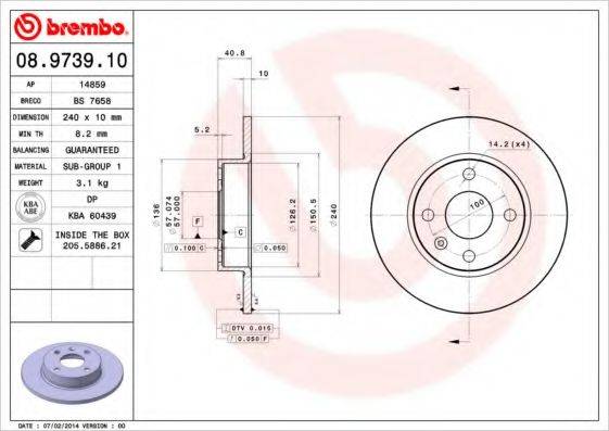 гальмівний диск BREMBO 08.9739.10