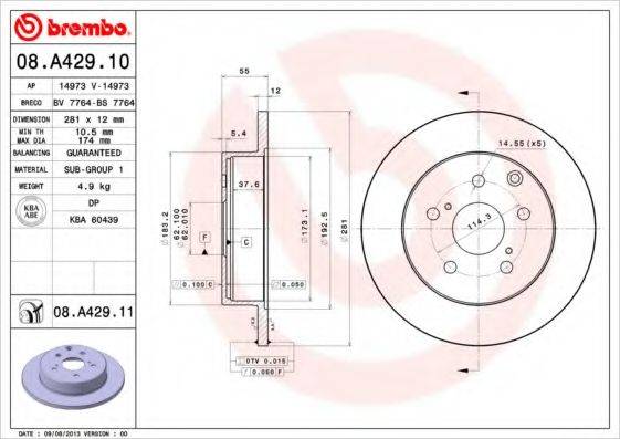 гальмівний диск BREMBO 08.A429.10