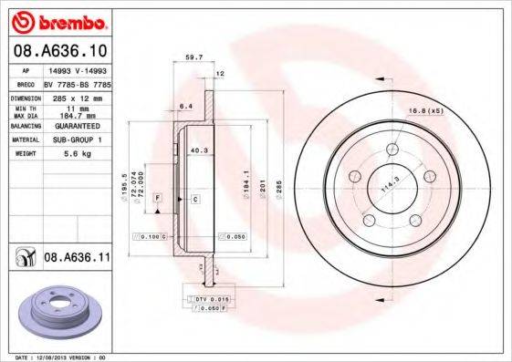 гальмівний диск BREMBO 08.A636.11