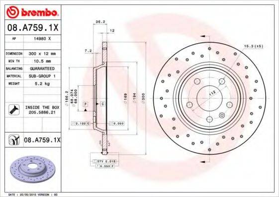 гальмівний диск BREMBO 08.A759.1X