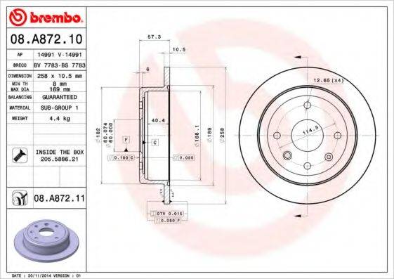 гальмівний диск BREMBO 08.A872.10