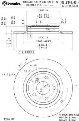 Тормозной диск BREMBO 08.B348.41