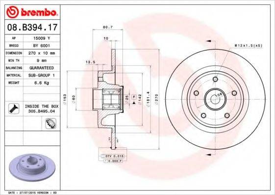 гальмівний диск BREMBO 08.B394.17