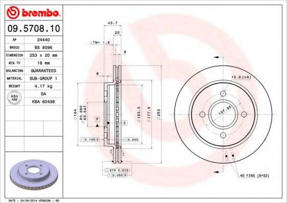 гальмівний диск BREMBO 09.5708.10