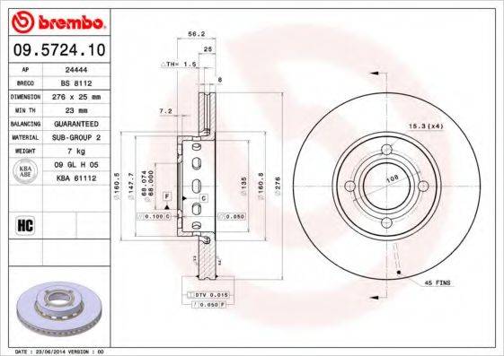 гальмівний диск BREMBO 09.5724.10