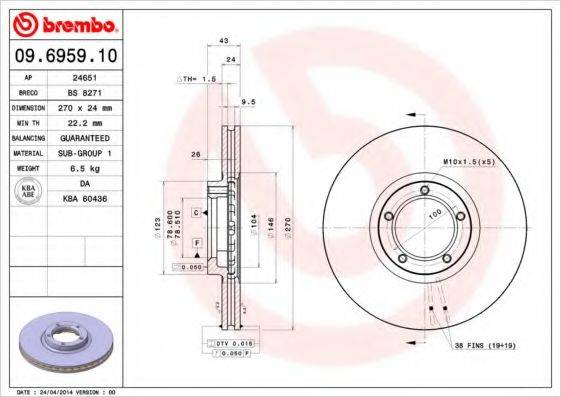 гальмівний диск BREMBO 09.6959.10