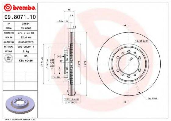 гальмівний диск BREMBO 09.8071.10