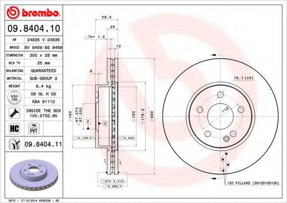 гальмівний диск BREMBO 09.8404.11