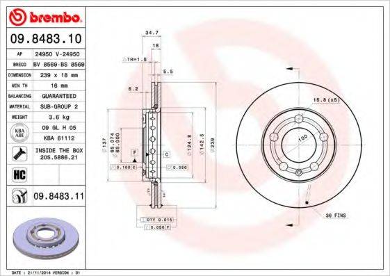 гальмівний диск BREMBO 09.8483.11