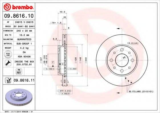 гальмівний диск BREMBO 09.8616.10