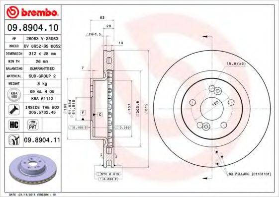 гальмівний диск BREMBO 09.8904.11