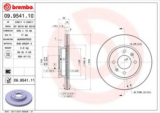 гальмівний диск BREMBO 09.9541.10