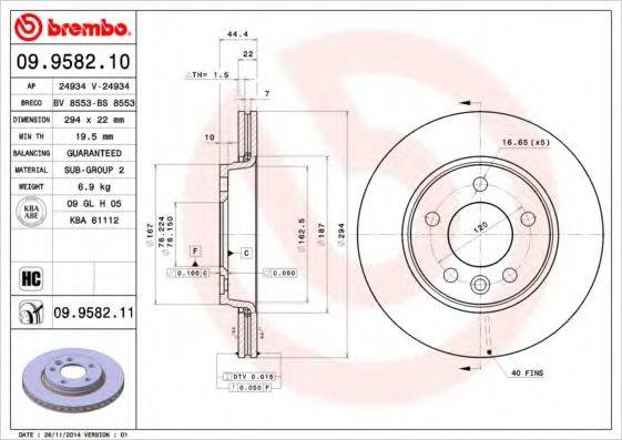 гальмівний диск BREMBO 09.9582.10