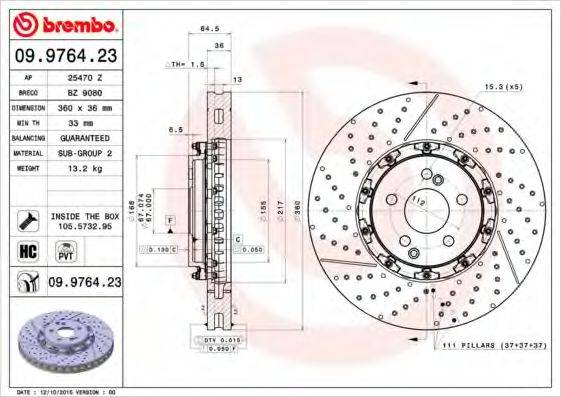 гальмівний диск BREMBO 09.9764.23