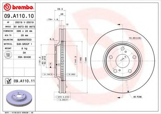 гальмівний диск BREMBO 09.A110.11