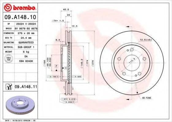 гальмівний диск BREMBO 09.A148.11