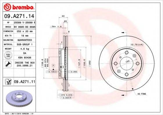 гальмівний диск BREMBO 09.A271.14