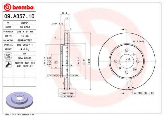 гальмівний диск BREMBO 09.A357.10