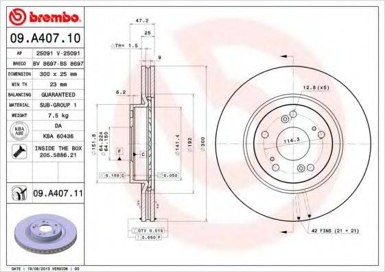 гальмівний диск BREMBO 09.A407.11