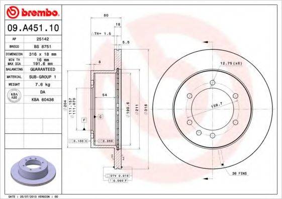 гальмівний диск BREMBO 09.A451.10