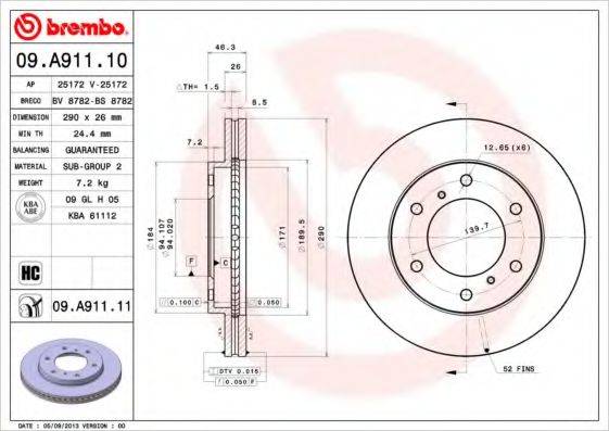 гальмівний диск BREMBO 09.A911.11