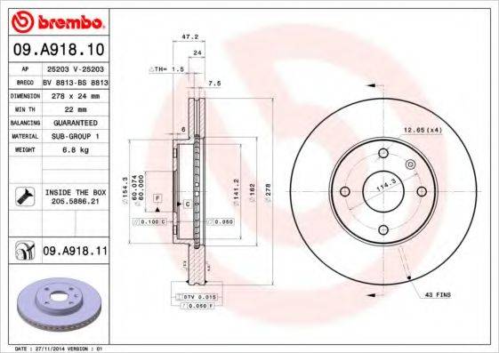 гальмівний диск BREMBO 09.A918.10