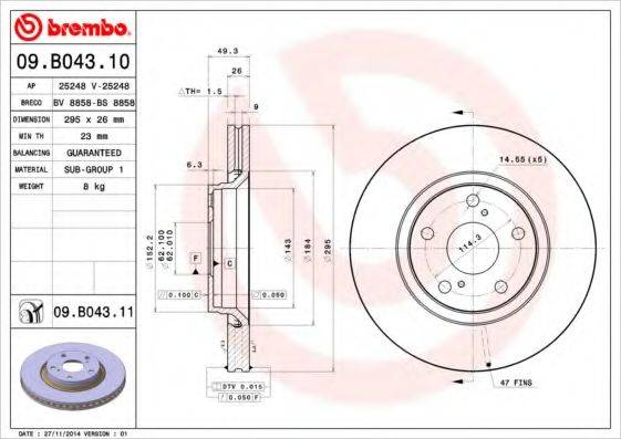 гальмівний диск BREMBO 09.B043.11