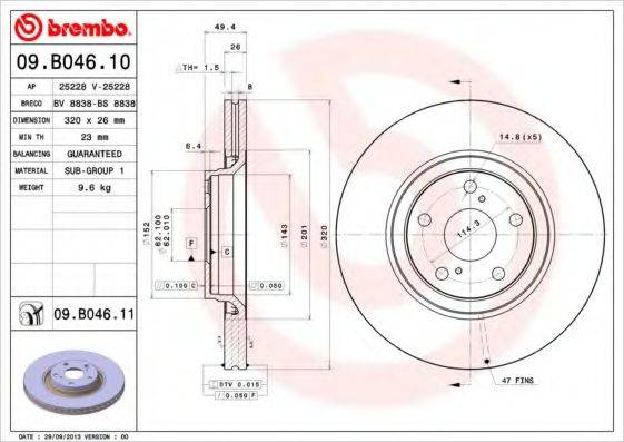 гальмівний диск BREMBO 09.B046.11