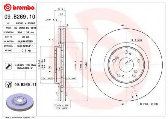 гальмівний диск BREMBO 09.B269.10