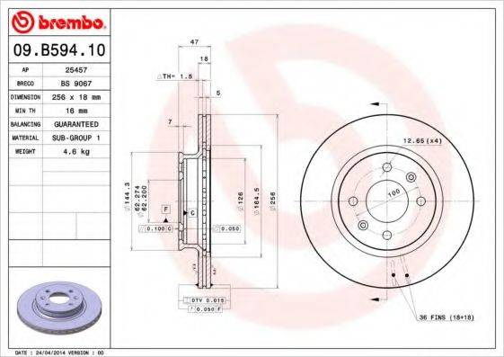 гальмівний диск BREMBO 09.B594.10